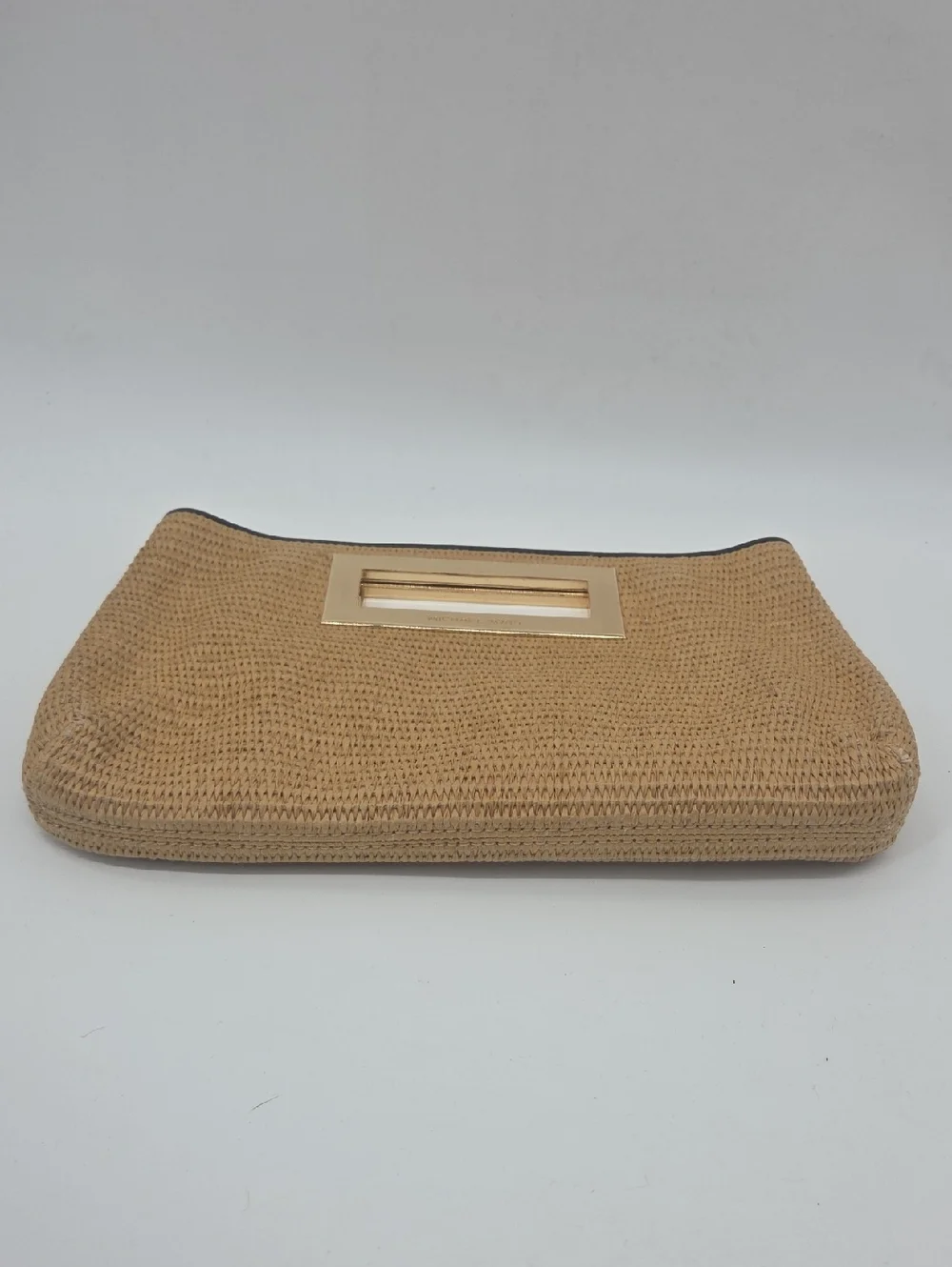 Michael Kors Tan Woven Clutch with Gold Handle Detail